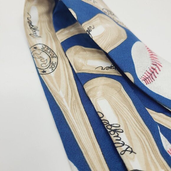 Joe Boxer | Men's Navy Blue Novelty Baseball Ball Slugger Themed Tie (One Size) - Picture 9 of 11